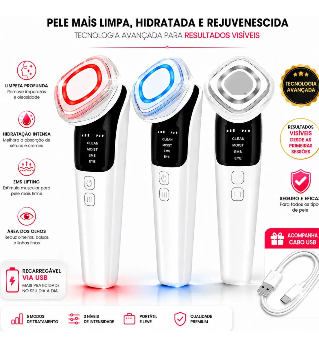 Aparelho Facial LED + EMS Skin Care - GlowLift®